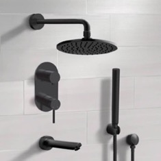 Matte Black Tub and Shower Faucet Set with Handheld, Rain Shower Head